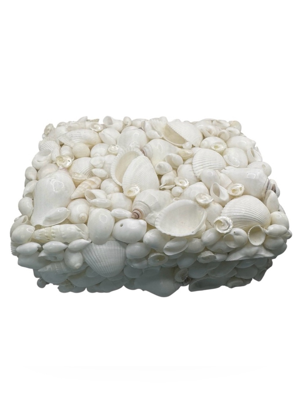 Vintage White Seashells Jewelry Trinket Box Made in Philippines Nautical 9x7